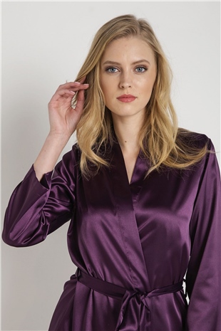 Magic Form 30427 Kadın Mürdüm Düz Saten Kumaşlı Bride Sabahlık