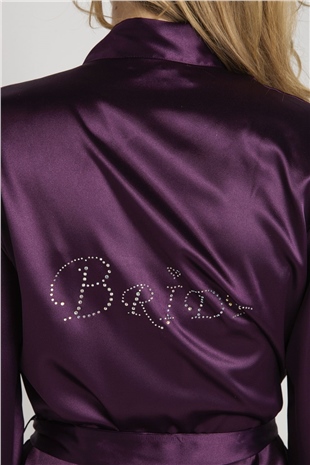 Magic Form 30427 Kadın Mürdüm Düz Saten Kumaşlı Bride Sabahlık