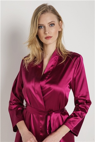 Magic Form 30427 Kadın Vişne Düz Saten Kumaşlı Bride Sabahlık