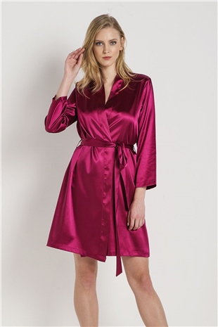 Magic Form 30428 Kadın Vişne Düz Saten Kumaşlı Kısa Sabahlık