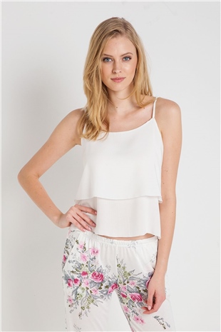 Magic Form 32630 Kadın Ekru Penye 3lü Sabahlıklı Pijama Takım