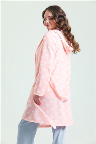 Magic Form 35252 Kadın Pembe Kapüşonlu Polar Sabahlık(Kapüşonu Astarsız)