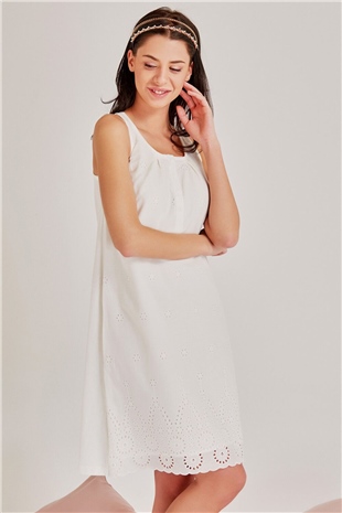 Magic Form 36110 Kadın Ekru Brodeli Lohusa Gecelik Sabahlık Takım