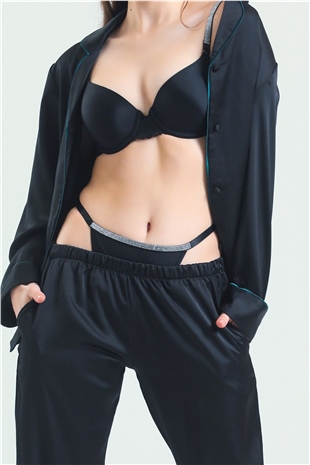 Magic Form 369 Kadın Siyah Taşlı String Külot