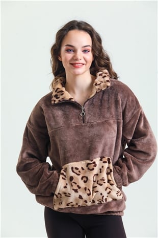 Magic Form 37285 Kadın Kahve Fermuarlı Polar Pijama Üst