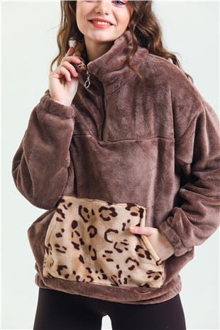 Magic Form 37285 Kadın Kahve Fermuarlı Polar Pijama Üst