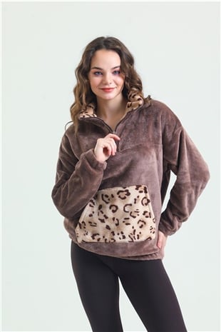 Magic Form 37285 Kadın Kahve Fermuarlı Polar Pijama Üst