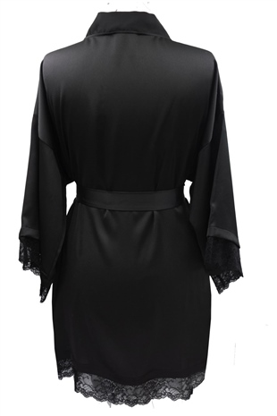 Magic Form 37430 Kadın Siyah Krep Saten Dantelli Sabahlık