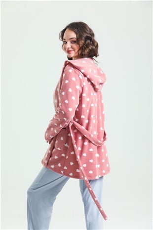 Magic Form 37680 Kadın Gül Kurusu Kalpli 3Lü Polar Pijama Takım