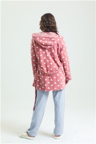 Magic Form 37680 Kadın Gül Kurusu Kalpli 3Lü Polar Pijama Takım