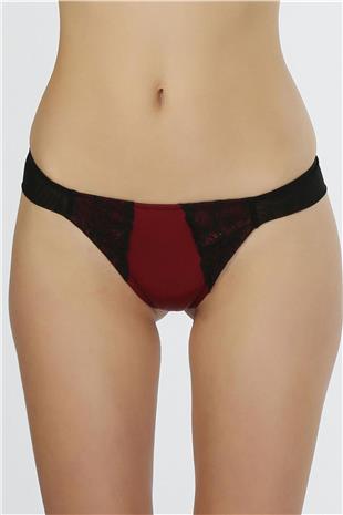 Magic Form 399 Kadın Siyah-Bordo Leopar Desenli Saten Kumaşlı İp Kenarlı Normal Külot