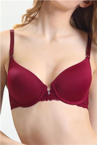 Magic Form 4520 Kadın Bordo Süngerli Dantelli Sütyen