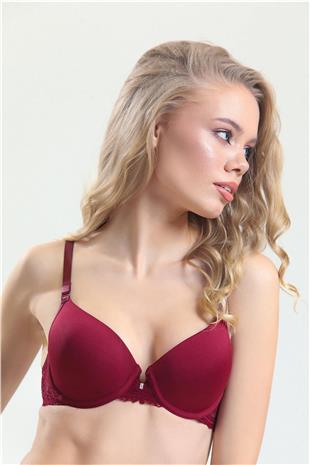 Magic Form 4520 Kadın Bordo Süngerli Dantelli Sütyen