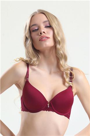 Magic Form 4520 Kadın Bordo Süngerli Dantelli Sütyen