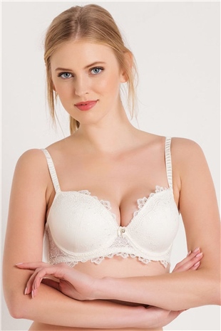 Magic Form 4592 Kadın Ekru Brode Dantelli Çıkarılabilir Dolgulu Süngerli Push-Up Sütyen