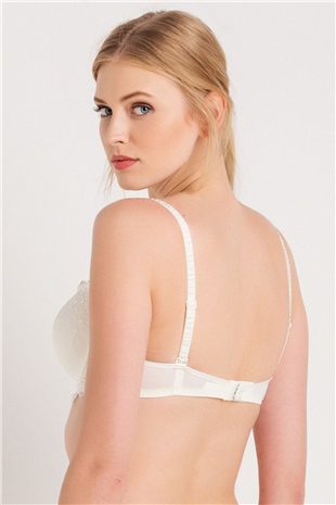 Magic Form 4592 Kadın Ekru Brode Dantelli Çıkarılabilir Dolgulu Süngerli Push-Up Sütyen