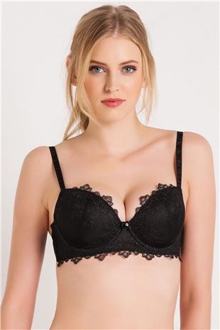 Magic Form 4592 Kadın Siyah Brode Dantelli Çıkarılabilir Dolgulu Süngerli Push-Up Sütyen