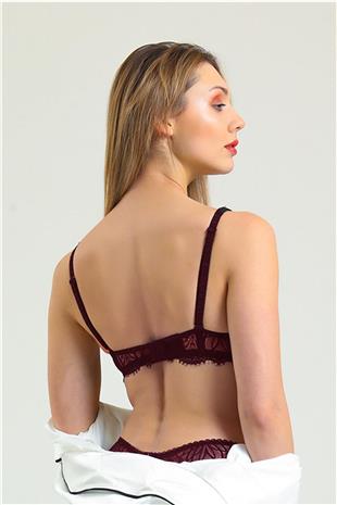 Magic Form 4686 Kadın Bordo Taşlı Dantelli Sütyen