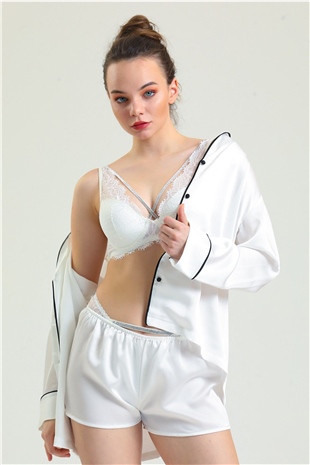 Magic Form 4686 Kadın Ekru Taşlı Dantelli Sütyen