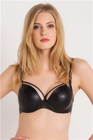 Magic Form 4759 Kadın Siyah Deri Görünüm Kumaşlı İnce Süngerli Çıkarılabilir Dolgulu Sütyen