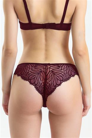 Magic Form 486 Kadın Bordo Taşlı Dantelli Normal Külot