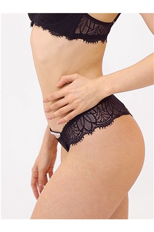 Magic Form 486 Kadın Siyah Taşlı Dantelli Normal Külot