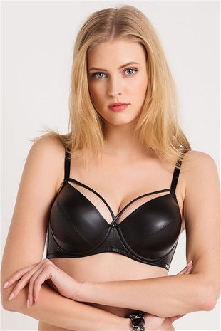 Magic Form 5059 Kadın Siyah Deri Görünüm Kumaşlı Sıvı Dolgulu Push-Up Sütyen
