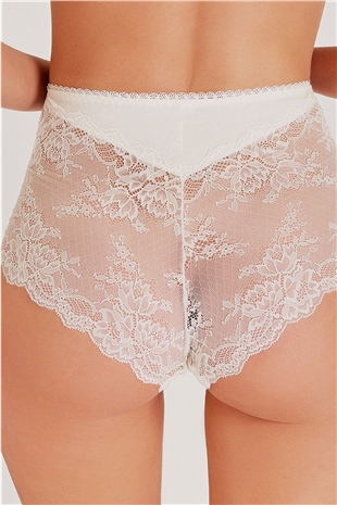 Magic Form 589 Kadın Ekru Leylak Kumaşlı Yüksel Bel Dantelli Külot