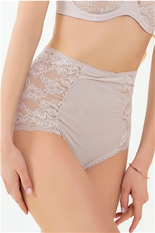 Magic Form 589 Kadın Pudra Leylak Kumaşlı Yüksel Bel Dantelli Külot