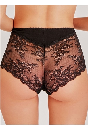 Magic Form 589 Kadın Siyah Leylak Kumaşlı Yüksel Bel Dantelli Külot