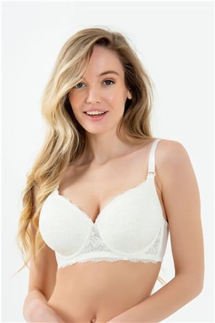 Magic Form 5911 Kadın Ekru Tüm Dantelli İnce Süngerli Büyük Beden Toparlayıcı Sütyen