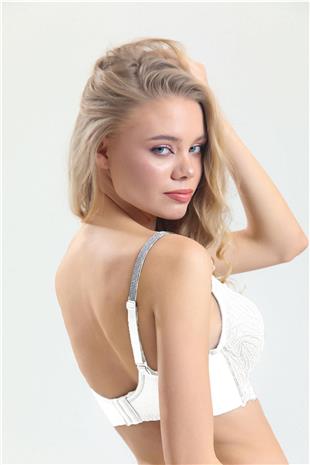 Magic Form 5985 Kadın Ekru Askısı Taşlı Dantelli Büyük Beden Sütyen