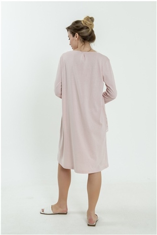 Magic Form 62108 Kadın Pudra Brodeli Penye Uzun Kollu Hamile Lohusa Gecelik