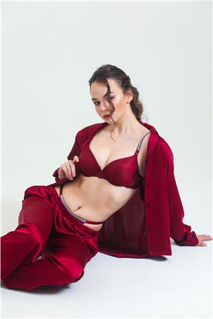 Magic Form 6389 Kadın Bordo Askısı Taşlı Dantelli Süngerli Sütyen