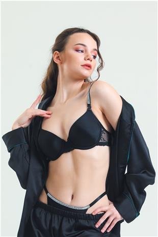 Magic Form 6389 Kadın Siyah Askısı Taşlı Dantelli Süngerli Sütyen