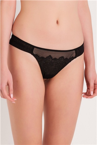 Magic Form 692 Kadın Siyah Brode Dantelli Brazil String Külot