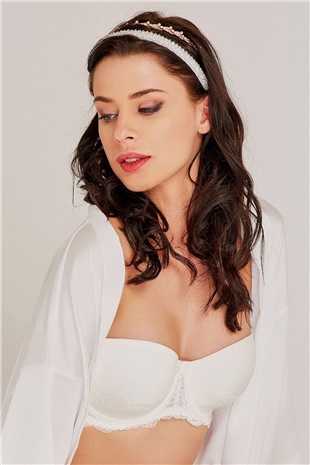 Magic Form 7073 Kadın Ekru Straplez Dantelli Büyük Beden Sütyen