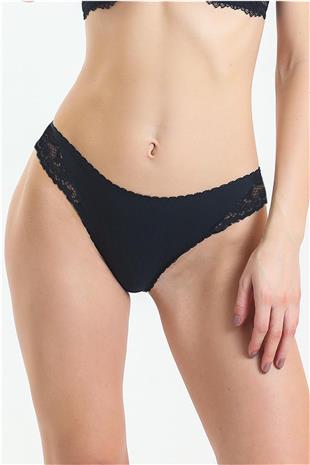 Magic Form 717 Kadın Siyah Önü Kumaş,Arkası Dantelli Külot