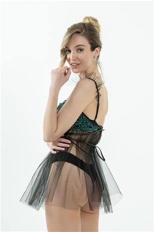 Magic Form 7216 Kadın Yeşil Balenli Sütyenli Tüllü Gecelik