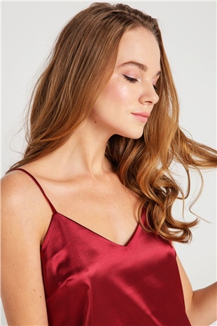 Magic Form 7270 Kadın Bordo Askılı Saten Gecelik