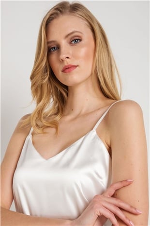 Magic Form 7270 Kadın Ekru Askılı Saten Gecelik