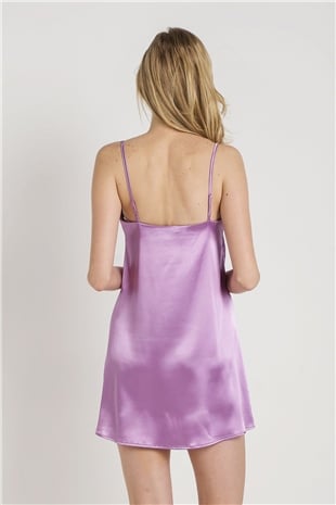 Magic Form 7270 Kadın Mor Askılı Saten Gecelik
