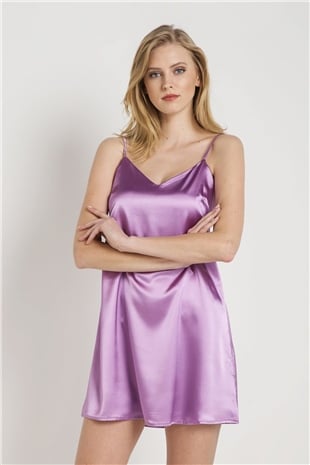 Magic Form 7270 Kadın Mor Askılı Saten Gecelik