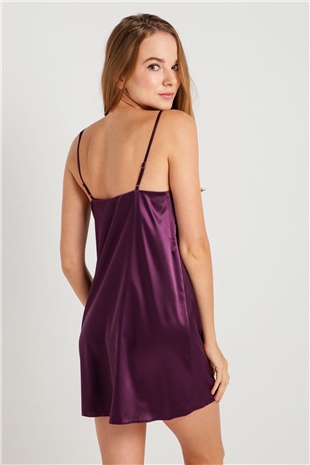 Magic Form 7270 Kadın Mürdüm Askılı Saten Gecelik