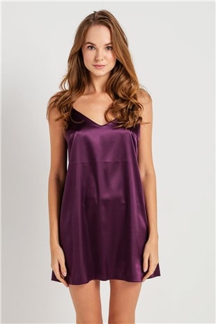 Magic Form 7270 Kadın Mürdüm Askılı Saten Gecelik