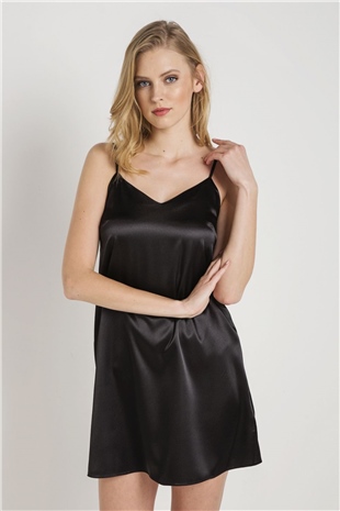 Magic Form 7270 Kadın Siyah Askılı Saten Gecelik