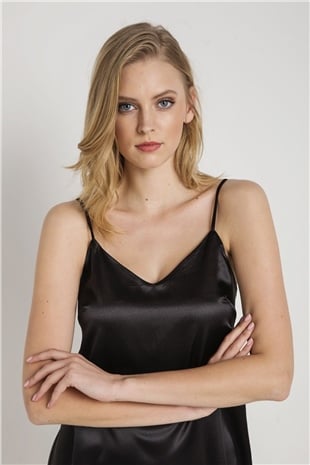 Magic Form 7270 Kadın Siyah Askılı Saten Gecelik