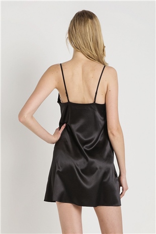 Magic Form 7270 Kadın Siyah Askılı Saten Gecelik