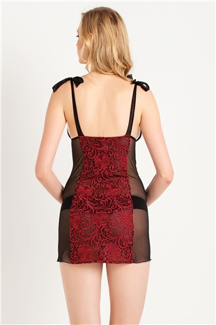 Magic Form 7290 Kadın Bordo Kadife Kumaşlı Prada Dantelli Gecelik