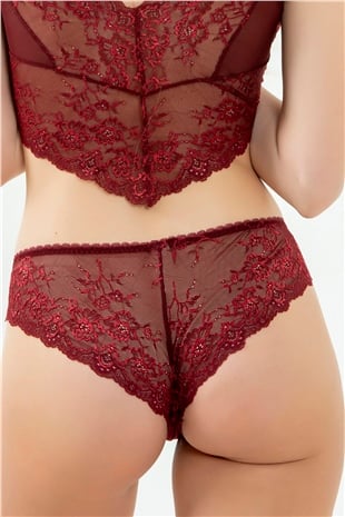 Magic Form 777 Kadın Bordo Taşlı Dantelli Normal Külot